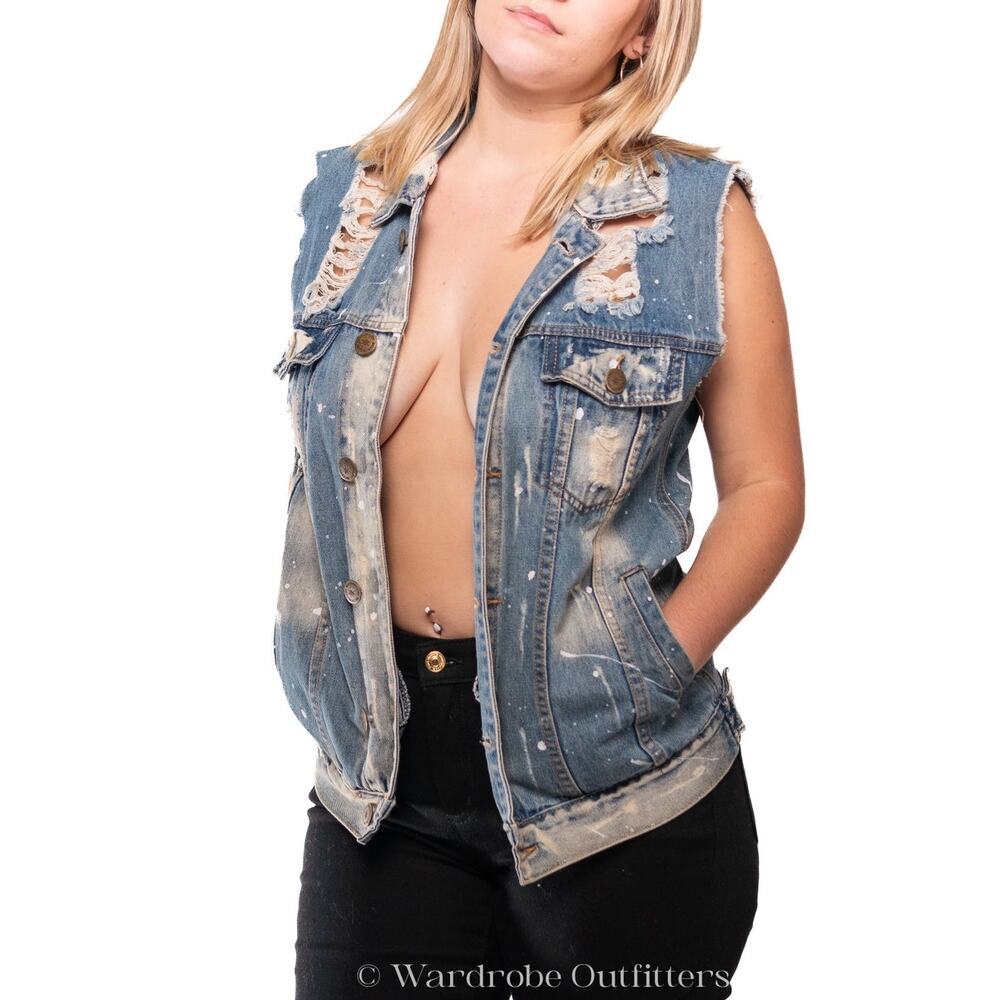 Distressed Thrashed & Acid Bleached Brooklyn Cloth Denim Vest - Picture 6 of 7